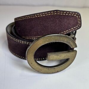 Vintage GUESS brown suede Y2K belt with oversized brass-tone G buckle, Size M